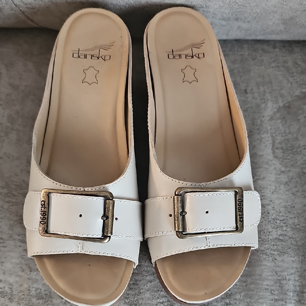 Dansko Adeline Bone Mules with Metallic Buckle 38